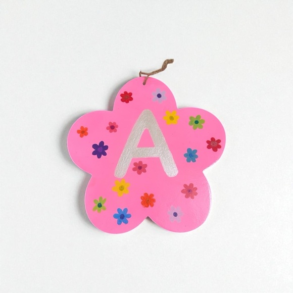 Handmade Pink Floral A Initial Hanging Sign - Picture 1 of 5